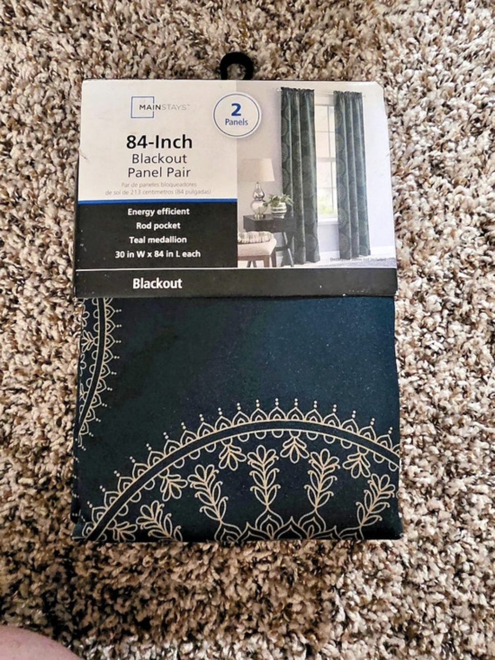 Mainstays Teal Rain Medallion 84-Inch Blackout Panel Pair
